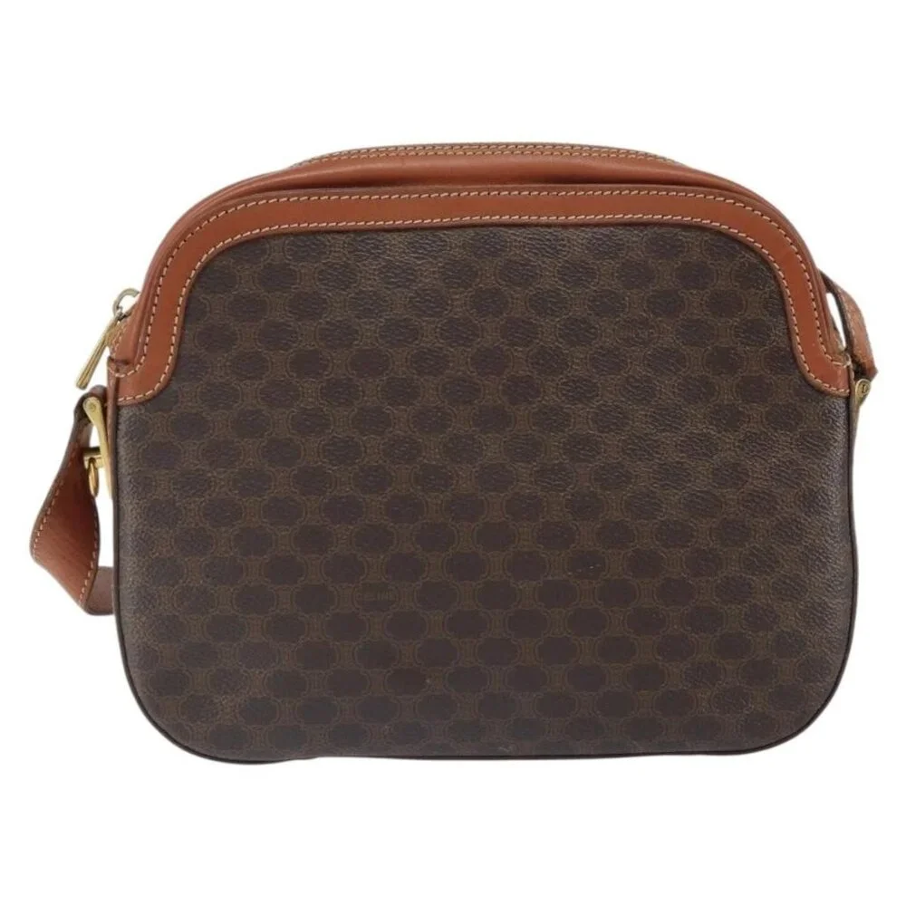 Authentic CELINE Macadam Canvas Shoulder Bag PVC Leather Brown Gold - Picture 5 of 16